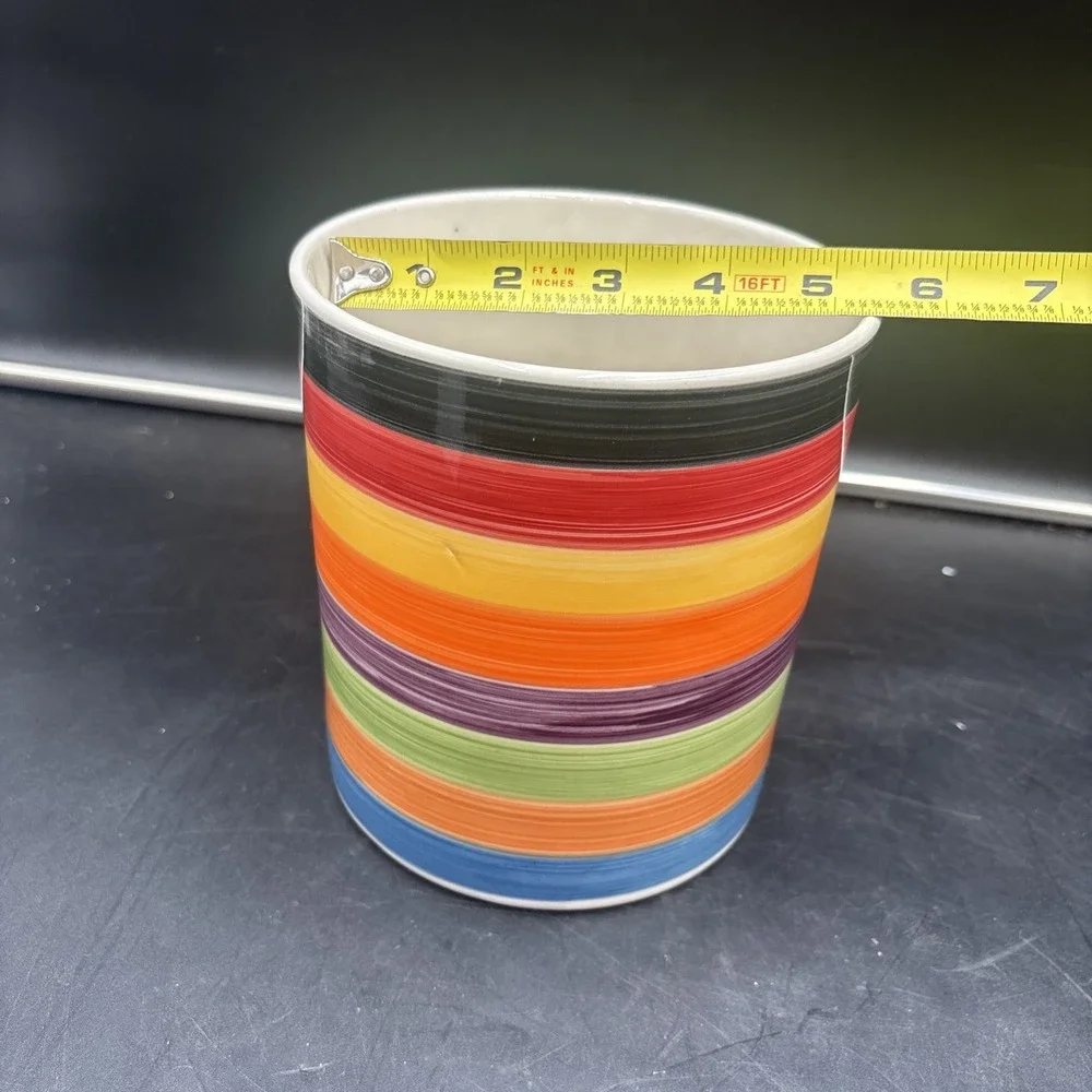EUC Rondo Kitchen Utensil Holder Multi Colored Colorful Swirl Stripes Ceramic
